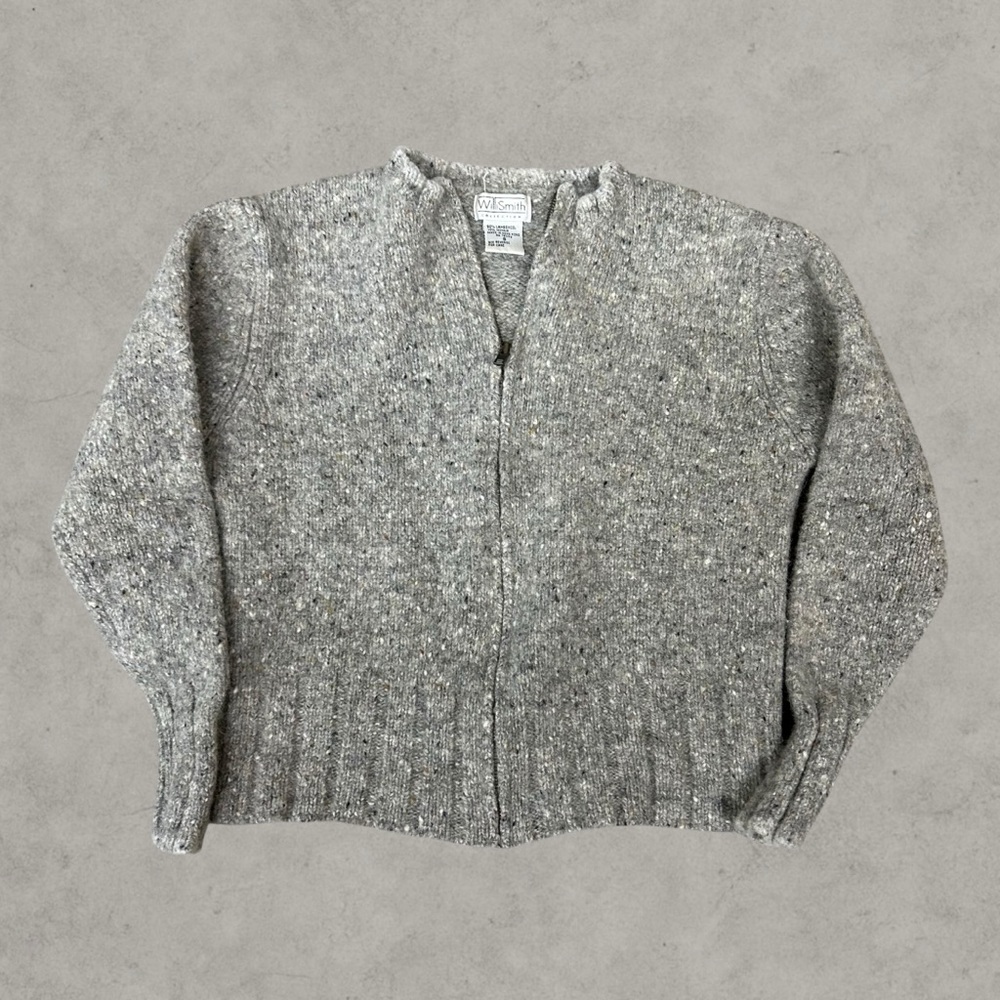 Willi Smith Sweater Womens Small Gray Lambswool Mohair Speckled Zip Up‎ Cardigan